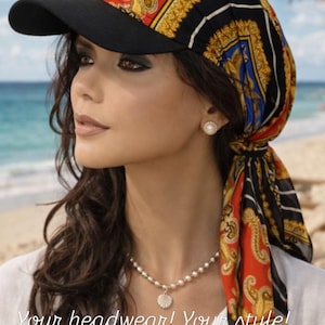 Beautiful Colorful Sun Visor Headscarf | Premium Pre Tied Scarf With Brim Visor | Beach Hat Style For Women | Casual Cap |  Made in USA