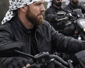Helminlett fürs Fahrrad | Halstuch Durag | Kopfbedeckung Kostüm | Bandana | Skelett-Muster-Slip-On-Haar wickeln für Biker | Hergestellt in den USA