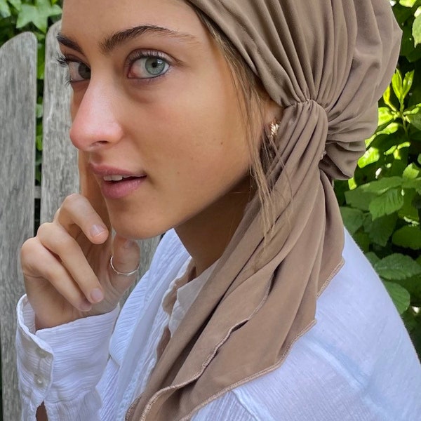 1920s Vintage Style Head Cover Pre Tied Scarf for Women. No Fuss or Pins Hijab. Easy Slip on Fitted Hair Covering | Made in USA