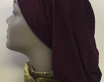 Snood Durag Hat to Conceal and Cover Hair | Burgundy Modern Hijab | Turban Beanie Hair Wrap | Headcovering for Women | Proudly Made in USA
