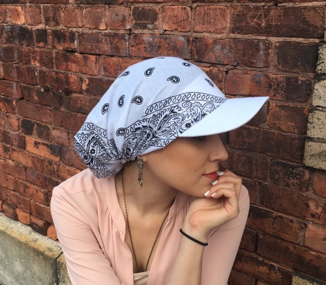 White Cotton Bandana Sun Visor Scarf Cap Hat Durag Baseball Cap Scarf for Girls and Women. Helps