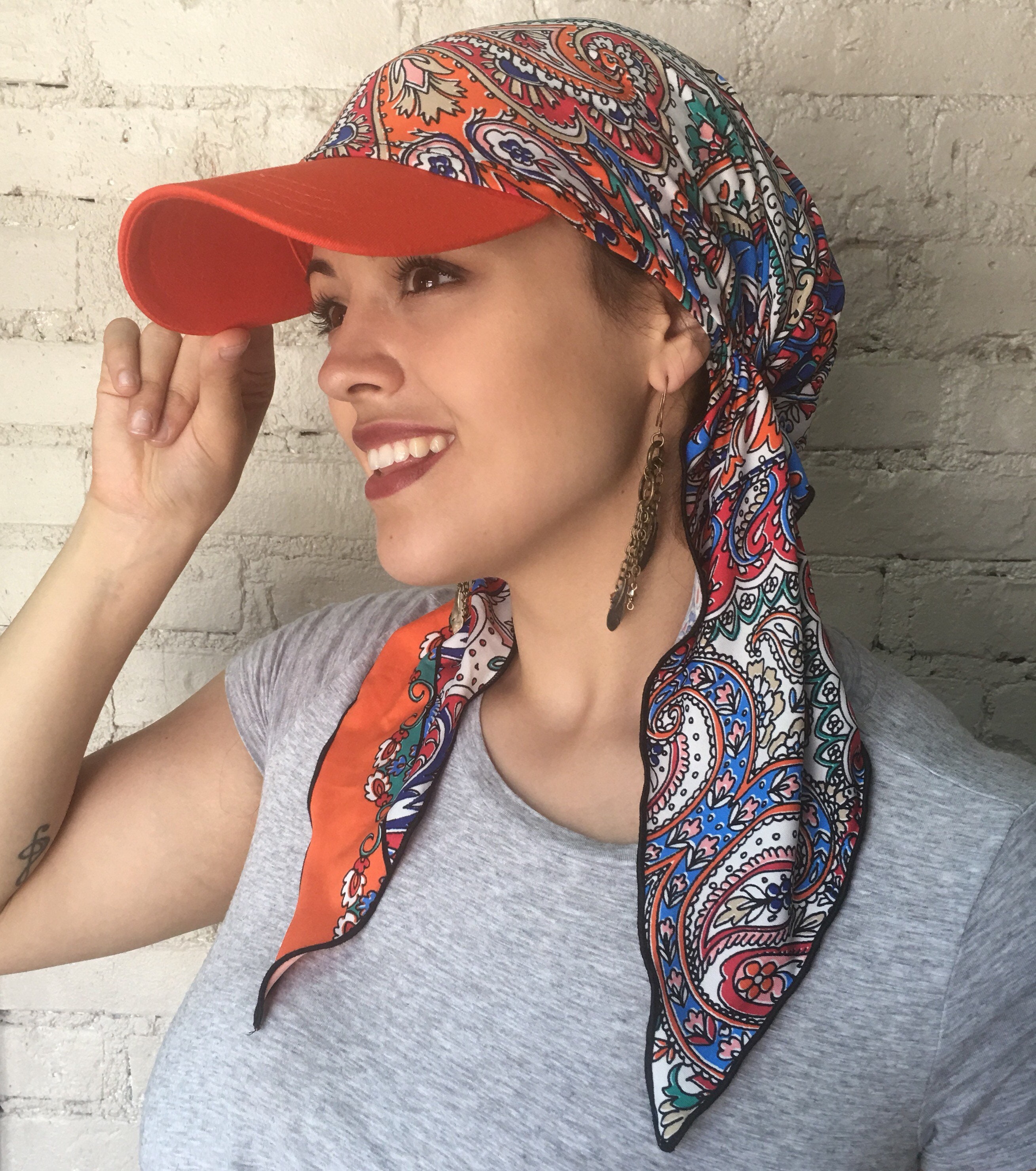 Orange Sun Hat Cute Hat Sun Visor Scarf Casual Sport Headwear Islamic Hijab  Durag Headcovering Beachwear Hat Made in USA 