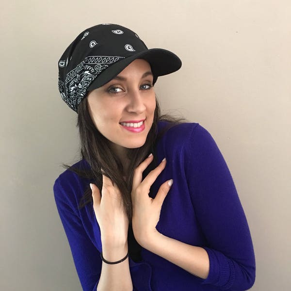 Berretto nero / Cappello da sole per donne e adolescenti / Cappello da baseball con visiera, regalo unico, sciarpa pre-annodata, fascia per capelli per l'esercizio fisico / Abbigliamento sportivo