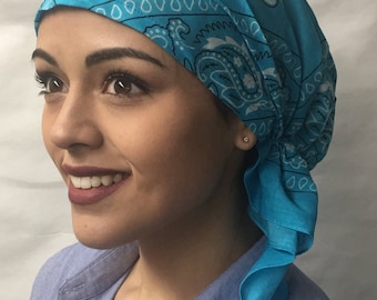 Comfortable Lightweight 100% Cotton Head Scarf For Women Scrub Cap Easy Slip On Pre Tied Fitted Turban Bandana Tie Back Head Cover