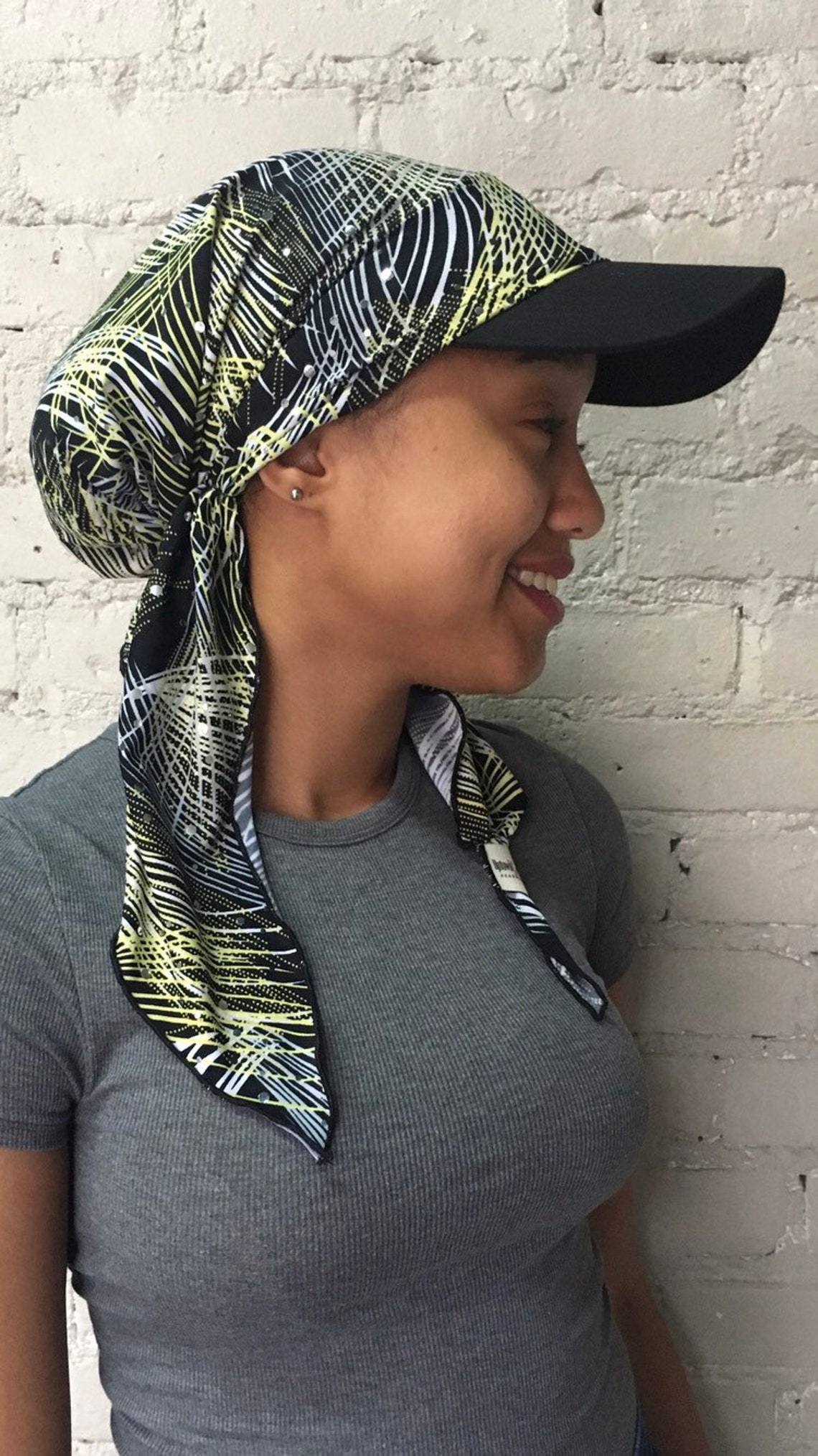 Sport Hat With Brim Tie Back Baseball Cap Scarf With Sparkle Etsy