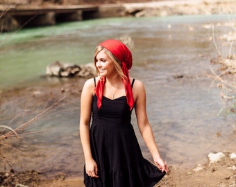 Valentines Day Gift Idea | Red Hair Scarf For Woman | Bandana Tie Back Hat Durag |  Fashion Head Wrap For Short or Long Hair | Made in USA