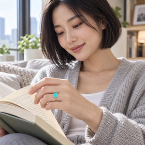 Aqua Blue Rectangular Ring, 925 Sterling Silver Solitaire, Gold or Silver Dainty Jewelry