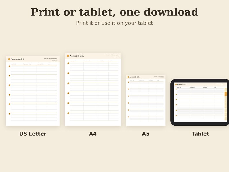 Password Hint Log Printable, Login Reminder Sheet, Account Organizer PDF, Letter A4 A5 GoodNotes imagen 3