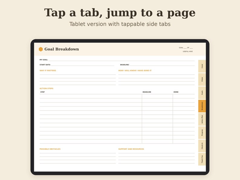 Goal Planner Printable, Yearly Vision Worksheet, Action Steps Tracker PDF, Letter A4 A5 GoodNotes 画像 4