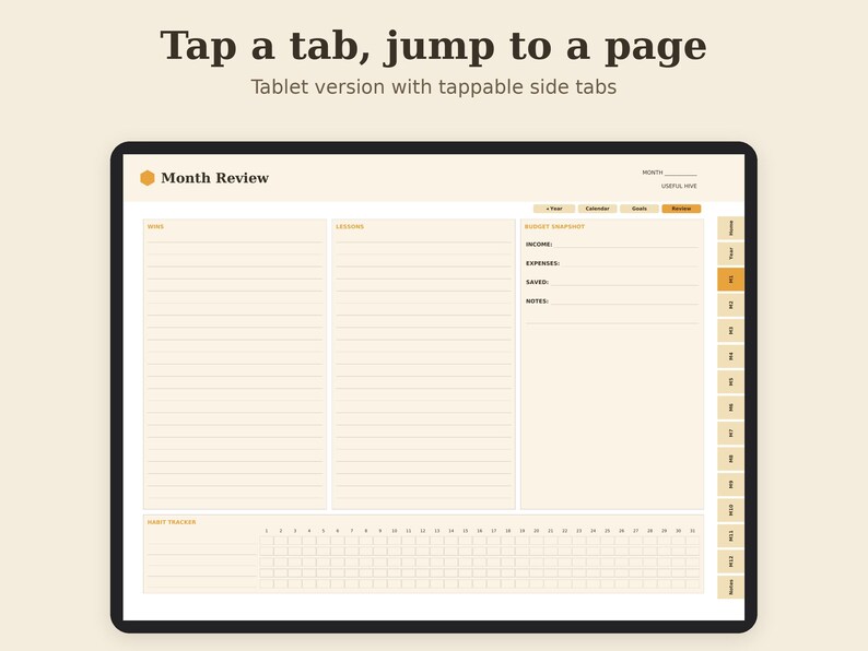 Undated Monthly Planner Printable, Goal Setting, Habit Tracker, Review PDF, Letter A4 A5 Tablet image 7