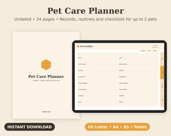 Pet Care Planner Printable, Vet Record Log, Dog Cat Organizer PDF, Letter A4 A5 Tablet