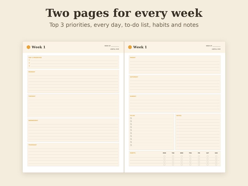 Undated Weekly Planner Printable, Monthly Calendar, Year Overview PDF, Letter A4 A5 Tablet image 2