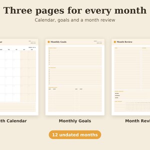 Undated Monthly Planner Printable, Goal Setting, Habit Tracker, Review PDF, Letter A4 A5 Tablet image 2