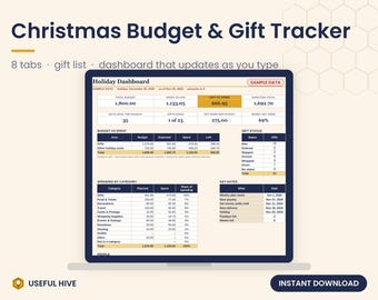 Christmas Budget Spreadsheet, Gift Tracker by Person, Holiday Savings Plan, Weekly Spending Dashboard