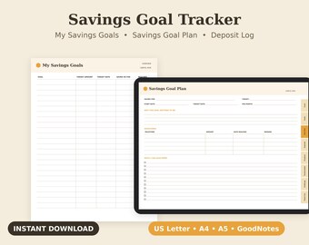 Savings Goal Tracker Printable, Money Challenge, Emergency Fund Log PDF, Letter A4 A5 GoodNotes