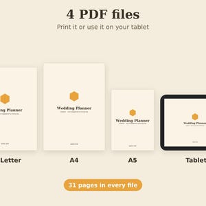 Utskrivbar bröllopsplanerare, budgetöversikt, gästlista, bordslista i PDF-format, A4 A5-tavla bild 6