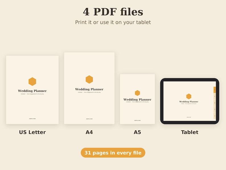 Utskrivbar bröllopsplanerare, budgetöversikt, gästlista, bordslista i PDF-format, A4 A5-tavla bild 6