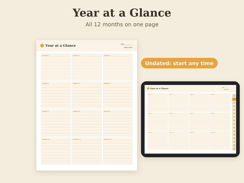 Undated Weekly Planner Printable, Monthly Calendar, Year Overview PDF, Letter A4 A5 Tablet image 4