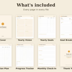 Goal Planner Printable, Yearly Vision Worksheet, Action Steps Tracker PDF, Letter A4 A5 GoodNotes 画像 2