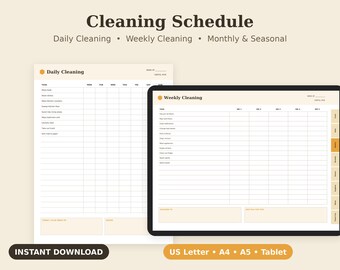 Cleaning Schedule Printable, House Chore Checklist, Weekly Home Planner PDF, Letter A4 A5 Tablet