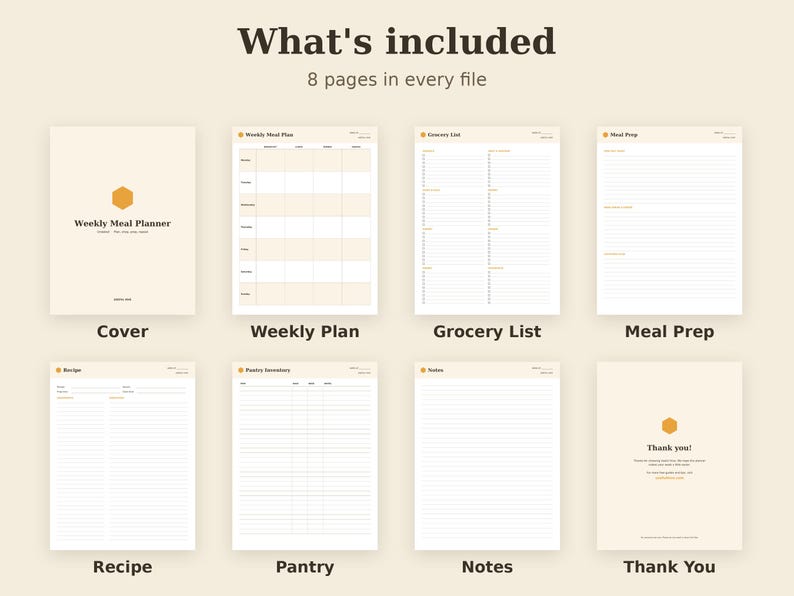 Undated Weekly Meal Planner Printable, Grocery List, Food Prep PDF, Letter A4 A5 GoodNotes Bild 2