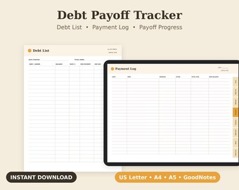 Debt Payoff Tracker Printable, Snowball Worksheet, Avalanche Planner PDF, Letter A4 A5 GoodNotes