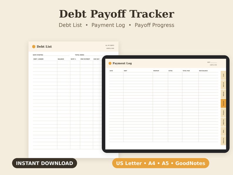 Debt Payoff Tracker Printable, Snowball Worksheet, Avalanche Planner PDF, Letter A4 A5 GoodNotes imagen 1