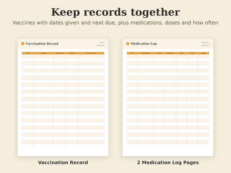 Planificador de cuidado de mascotas imprimible, registro de historial veterinario, organizador de perros y gatos en PDF, tamaño carta, A4, A5 y tableta. imagen 4