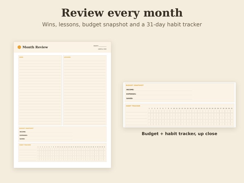 Undated Monthly Planner Printable, Goal Setting, Habit Tracker, Review PDF, Letter A4 A5 Tablet image 3