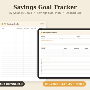 Savings Goal Tracker Printable, Money Challenge, Emergency Fund Log PDF, Letter A4 A5 Tablet