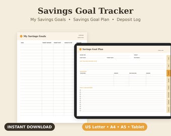 Savings Goal Tracker Printable, Money Challenge, Emergency Fund Log PDF, Letter A4 A5 Tablet
