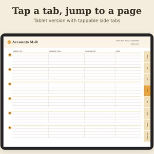 Password Hint Log Printable, Login Reminder Sheet, Account Organizer PDF, Letter A4 A5 GoodNotes imagen 4