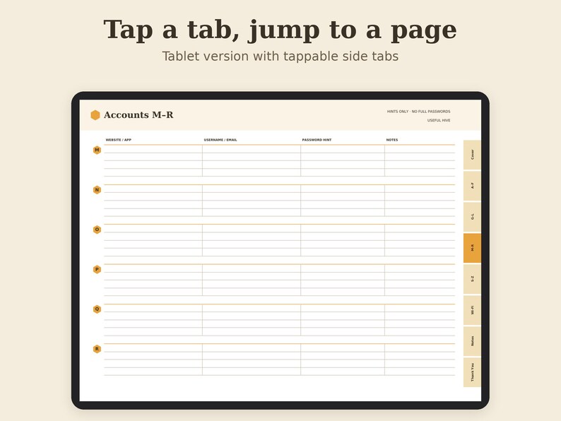 Password Hint Log Printable, Login Reminder Sheet, Account Organizer PDF, Letter A4 A5 GoodNotes imagen 4