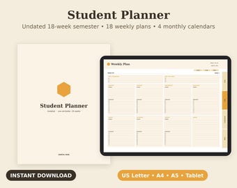 Student Planner Printable, Undated Semester, Assignment Tracker, Class Schedule PDF, Letter A4 A5 Tablet