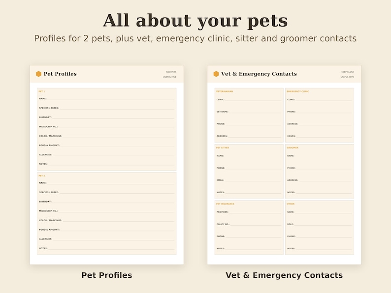 Planificador de cuidado de mascotas imprimible, registro de historial veterinario, organizador de perros y gatos en PDF, tamaño carta, A4, A5 y tableta. imagen 3