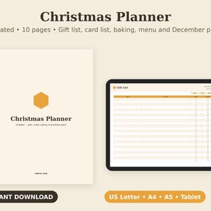 Utskrivbar julkalender, presentlista, kortspårare, decemberkalender i PDF-format, A4 A5-tavla