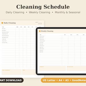Cleaning Schedule Printable, House Chore Checklist, Weekly Home Planner PDF, Letter A4 A5 GoodNotes zdjęcie 1