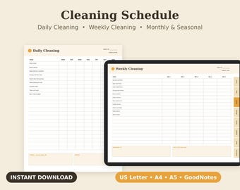 Cleaning Schedule Printable, House Chore Checklist, Weekly Home Planner PDF, Letter A4 A5 GoodNotes