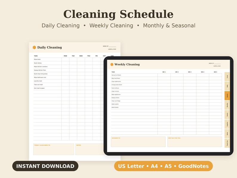 Cleaning Schedule Printable, House Chore Checklist, Weekly Home Planner PDF, Letter A4 A5 GoodNotes zdjęcie 1