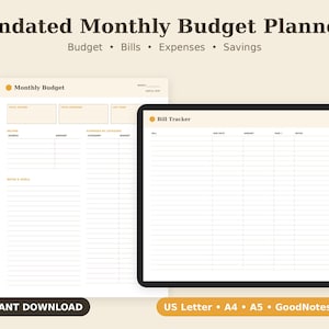 Monthly Budget Planner Printable, Expense Tracker, Bill Organizer, Savings PDF, Letter A4 A5 GoodNotes image 1