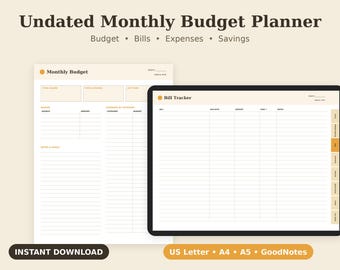 Monthly Budget Planner Printable, Expense Tracker, Bill Organizer, Savings PDF, Letter A4 A5 GoodNotes