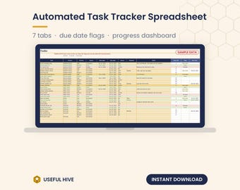 Automated Task Tracker Spreadsheet, Project To Do List, Due Date Flags, Progress Dashboard