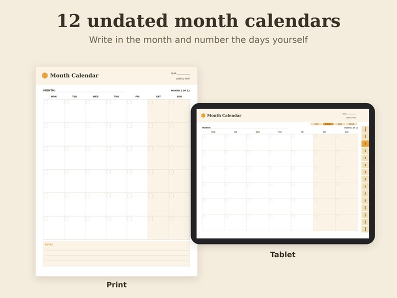Undated Monthly Planner Printable, Goal Setting, Habit Tracker, Review PDF, Letter A4 A5 Tablet image 5