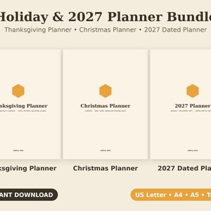 Holiday Season Planner Bundle, Thanksgiving Christmas 2027 Printable PDF Set, Letter A4 A5 Tablet
