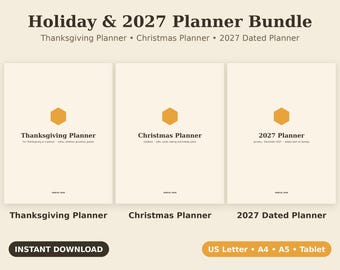 Holiday Season Planner Bundle, Thanksgiving Christmas 2027 Printable PDF Set, Letter A4 A5 Tablet