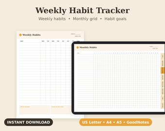Weekly Habit Tracker Printable, Daily Routine Checklist, Goal Planner PDF, Letter A4 A5 GoodNotes