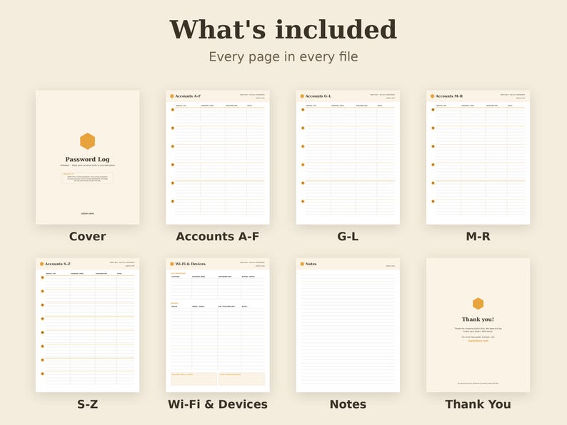Password Hint Log Printable, Login Reminder Sheet, Account Organizer PDF, Letter A4 A5 GoodNotes imagen 2