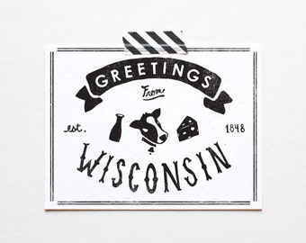 Screenprinted State of Wisconsin Postcard