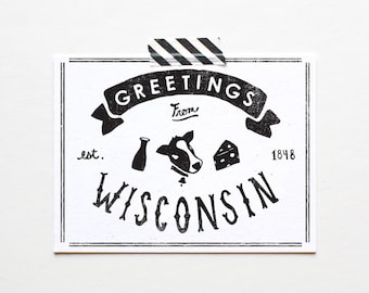 Screenprinted State of Wisconsin Postcard