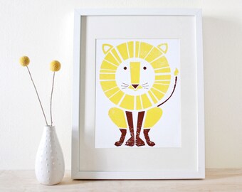 Lion Art Print- Screenprint- Kids Art